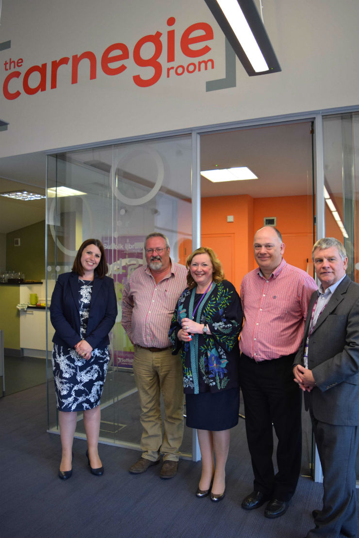 In the Carnegie Room: (L-R) Sarah Stamp, Tony Brown, Alison Wheeler, Brian Ashley and John Stenhouse.