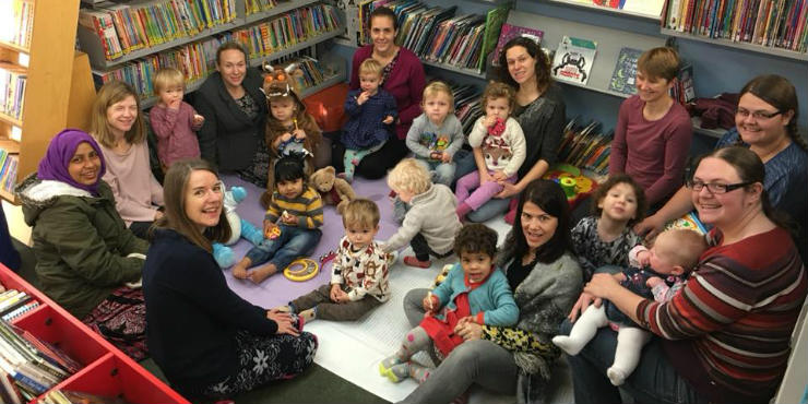 A baby and toddler group in a library