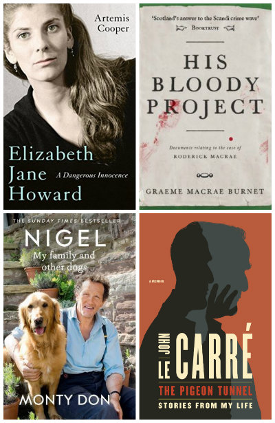 Elizabeth Jane Howard: a dangerous innocence, His Bloody Project, Nigel: my family and other dogs, The Pigeon Tunnel