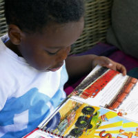 A boy reading a book