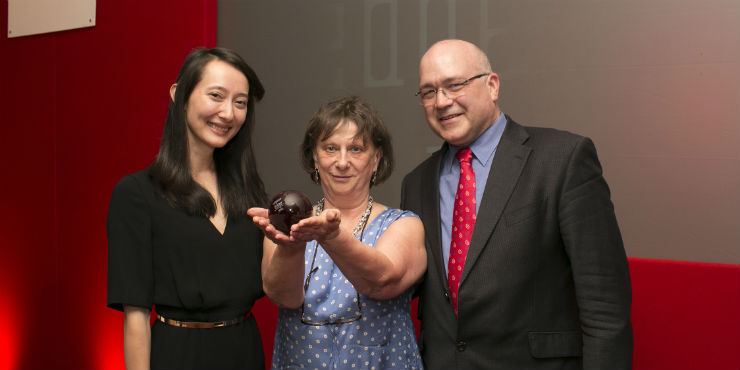 Maureen John, (in the middle) Manager of Stradbroke Library receiving the EDGE ‘social’ award from Jenny Peachey (left), Policy Officer at Carnegie Trust UK and Alistair Gaw, Executive Director of Communities and Families at the City of Edinburgh Council