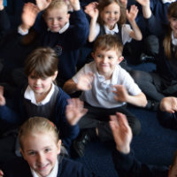 Schoolchildren at the Suffolk Libraries Children's Month launch at Bungay Library