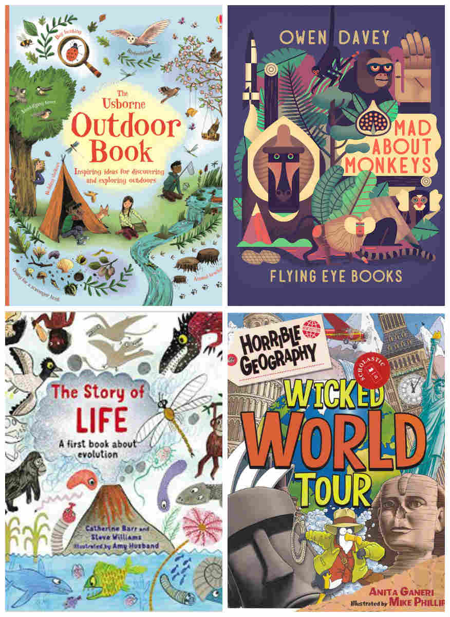 The Usborne Outdoor Book, Mad About Monkeys, The Story of Life and Wicked World Tour