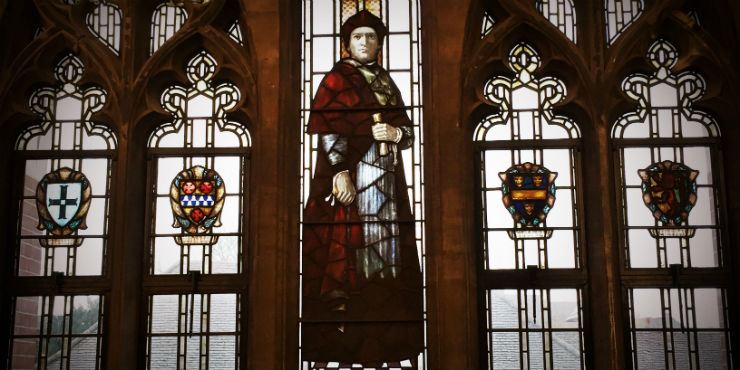 Stained glass windows in the Northgate Room in Ipswich County Library