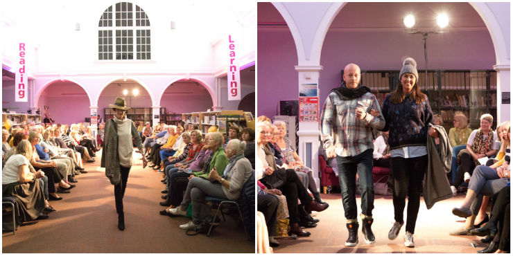 Models coming down the runway in clothes from Parkside Shops at the Friends of Woodbridge Library's Fashion Show in October 2018